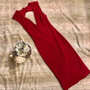 Red Sexy Low-Cut Midi Dress